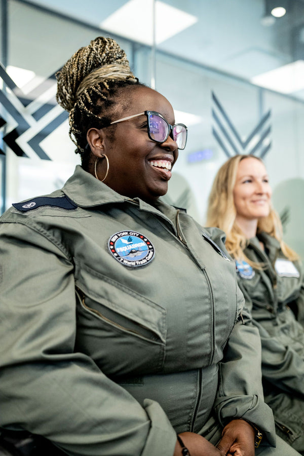 woman in flight simulation