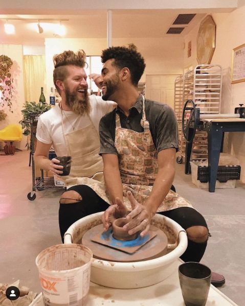 cute couple doing pottery